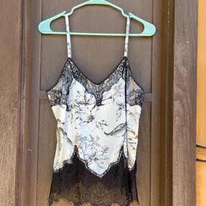 White House Black Market Black and Gray Asymmetrical Lace Camisole